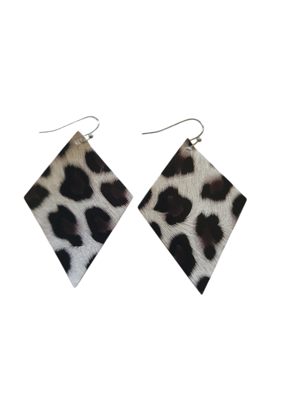 (3)Leopard Print Diamond Dangle Earrings - Black & Cream